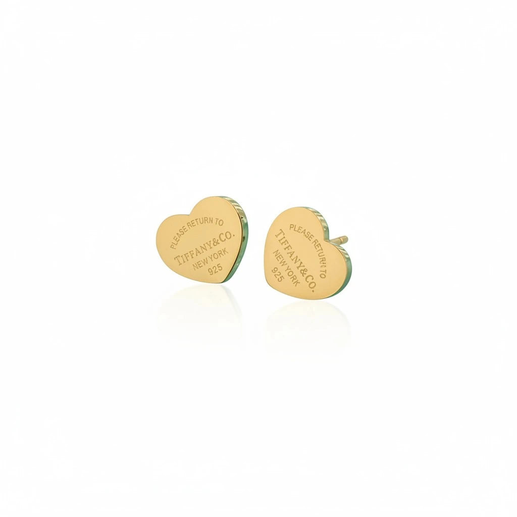 Aretes de corazón Mi tienda 2 en plata con acabado dorado y grabado icónico de Tiffany & Co.