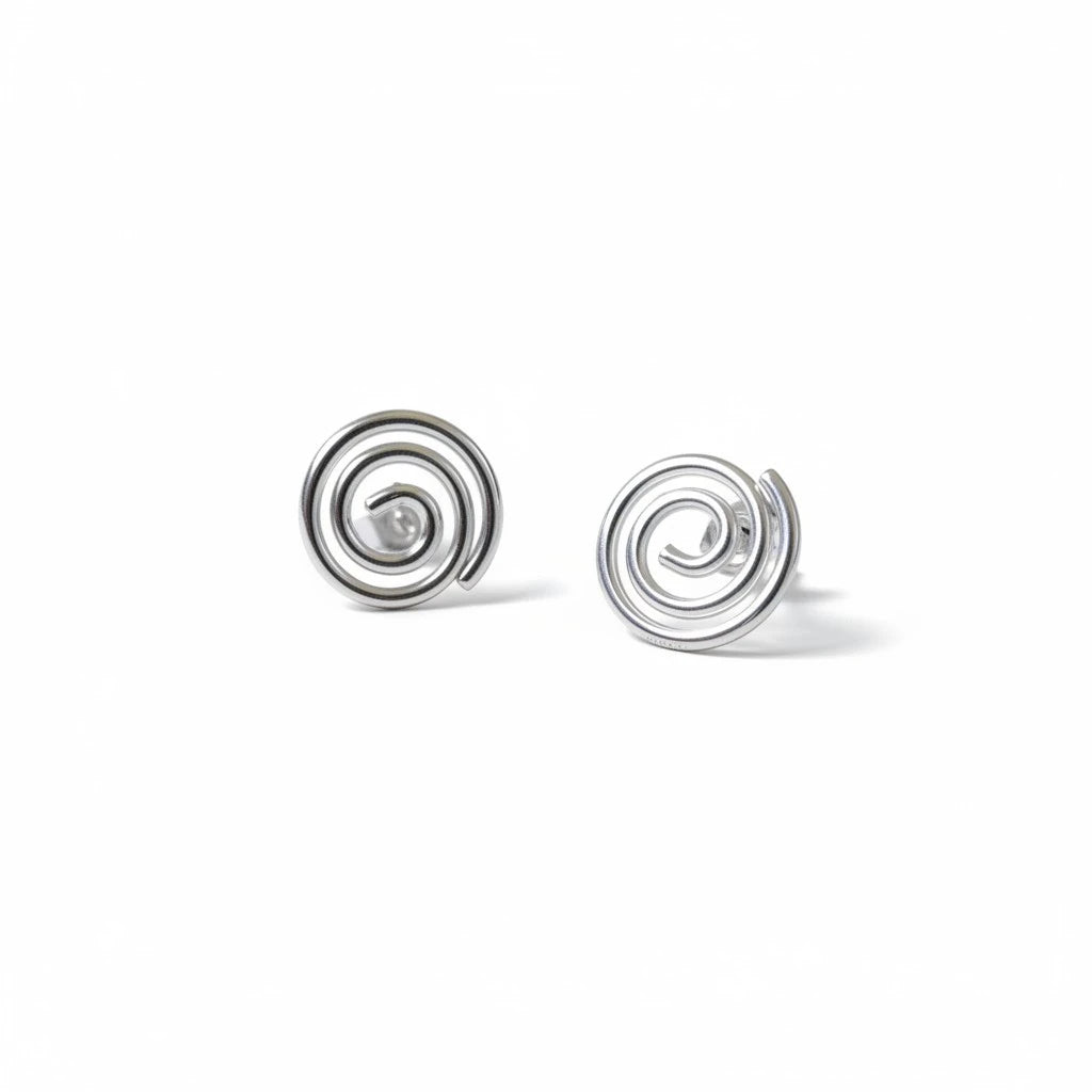 Aretes Mi tienda 2 de diseño espiral plateado con acabado pulido y estilo minimalista para mujer