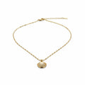 Collar Mi tienda 2 de acero inoxidable dorado con dije de concha marina, perla central y cristales brillantes