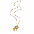 Collar Mi tienda 2 dorado con cadena de esferas, dije de corazón grabado y cierre frontal tipo barra en T