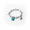 Pulsera Mi tienda 2 de plata de ley 925 con cadena de eslabones, dije de corazón turquesa y candado colgante