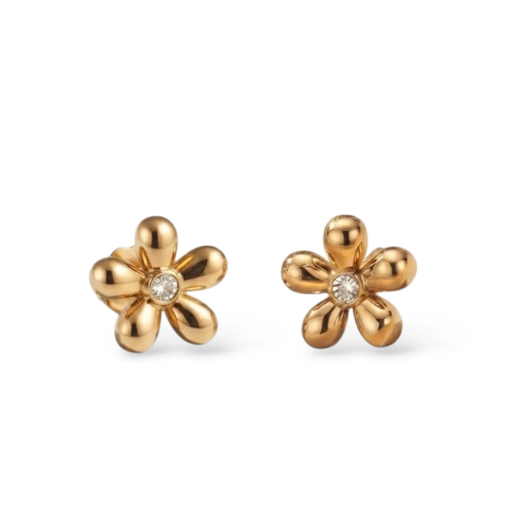 Aretes De Flor Con Piedra Central