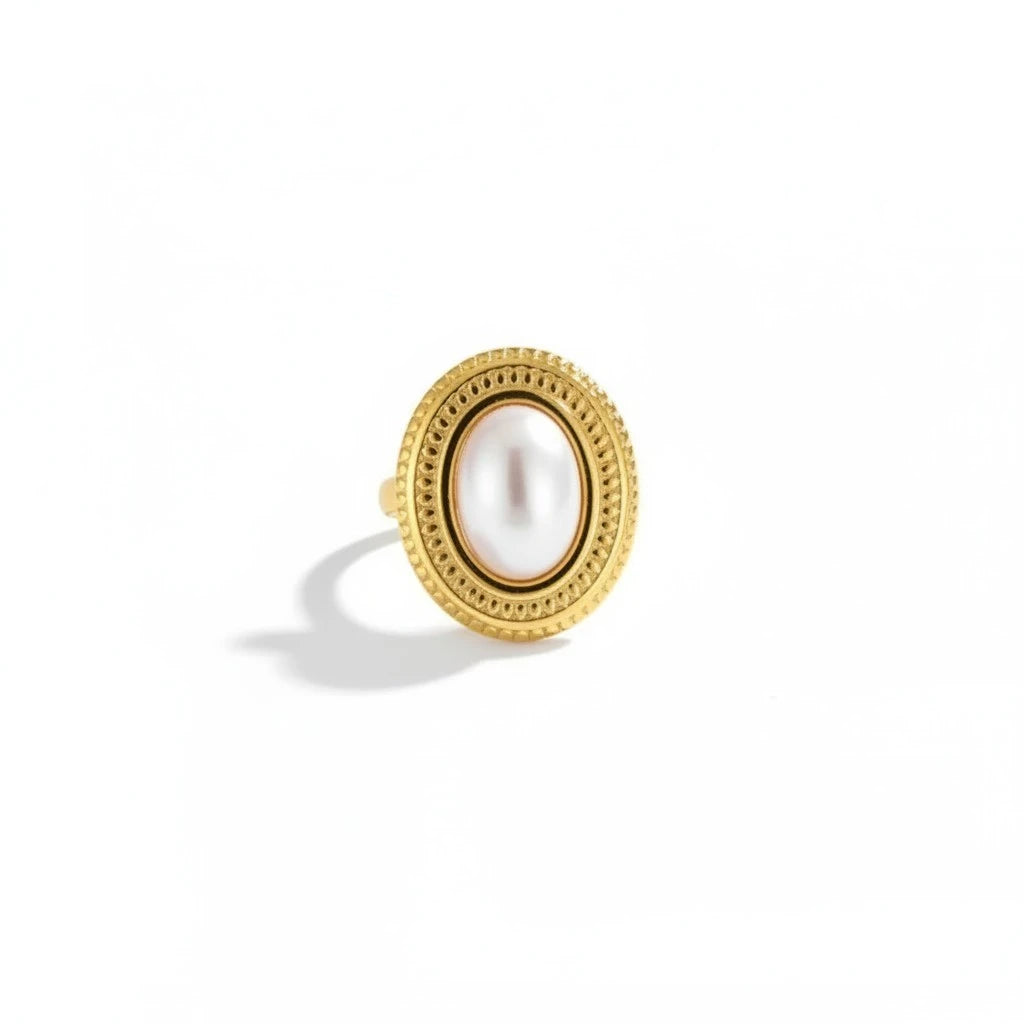 Anillo Ovalado Con Perla Central Para Dama