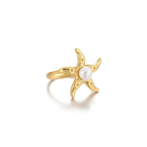 Anillo De Estrella De Mar Con Perla Central